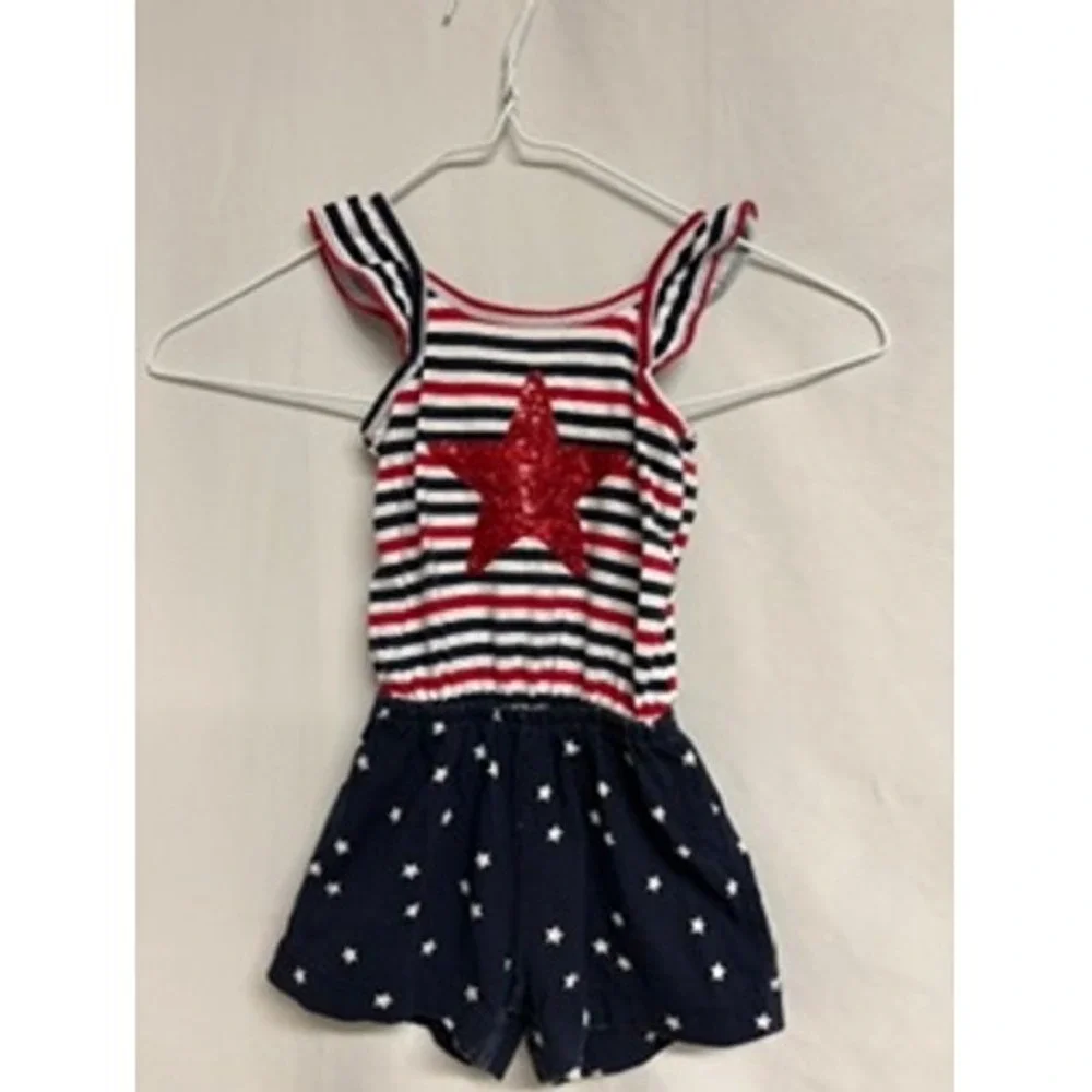 The‎ Childrens Place Girls Patriotic Star Red White Blue Romper 12-18 month USA